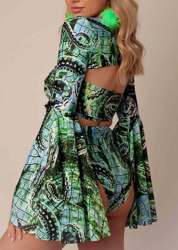 Katie カットソー Lime Blonde | Venom Tie Neck Cut Out Bodysuit