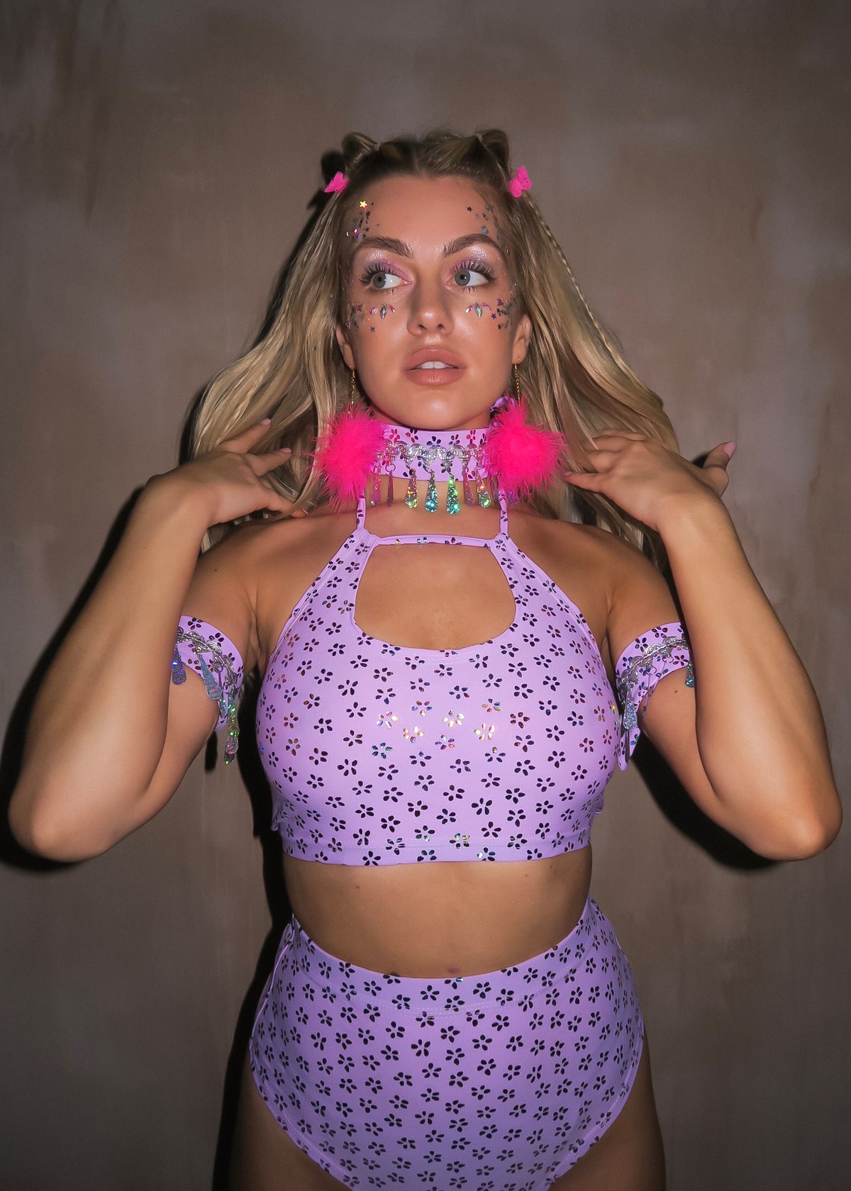 Lilac Gypsy Keyhole String Crop and High Waisted Cheeky Bottoms