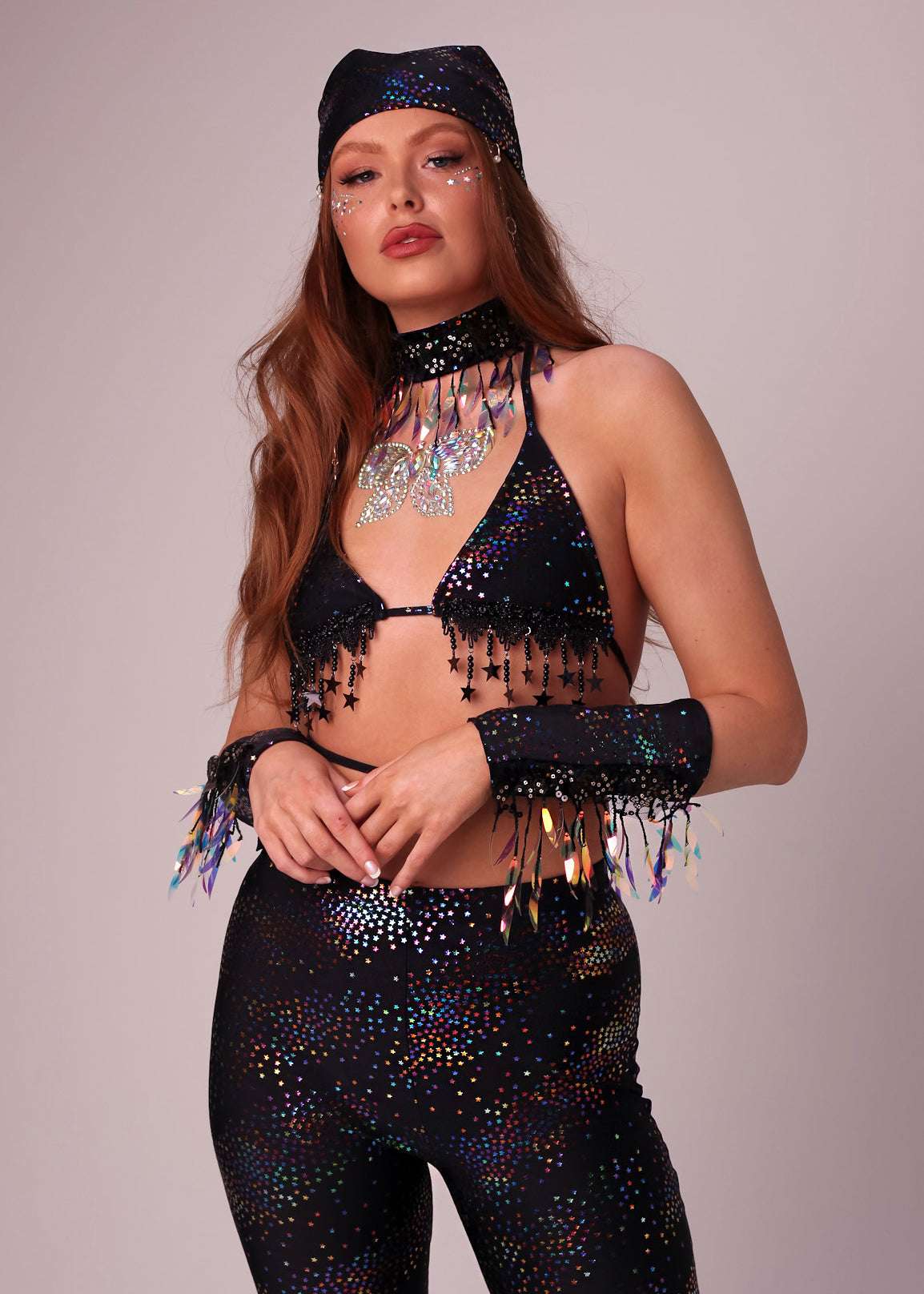 Black Celestial Star Triangle Top and Flared Pants