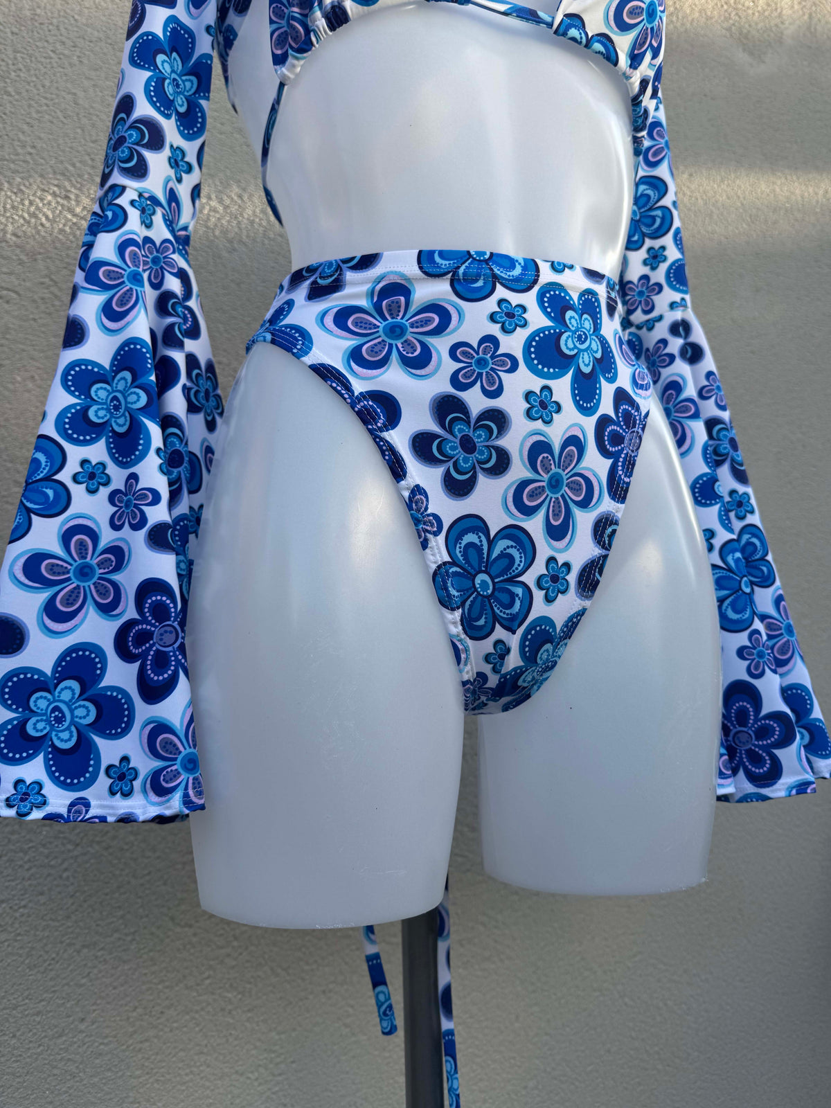 Blue Flowers Festival Outfit with Fluffy Shrug