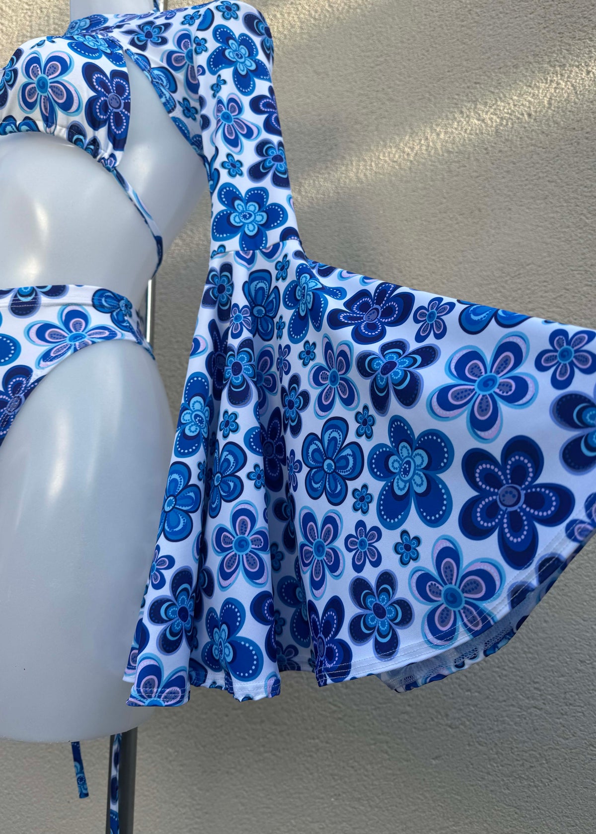 Blue Flowers Festival Outfit with Fluffy Shrug