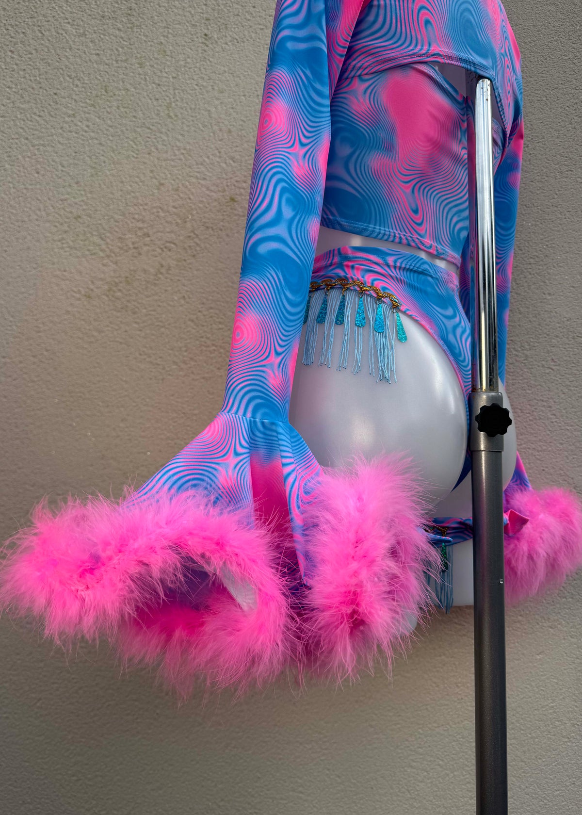 Blueberry Pink Iridescent Festival Outfit with Fluffy Wrist Shrug