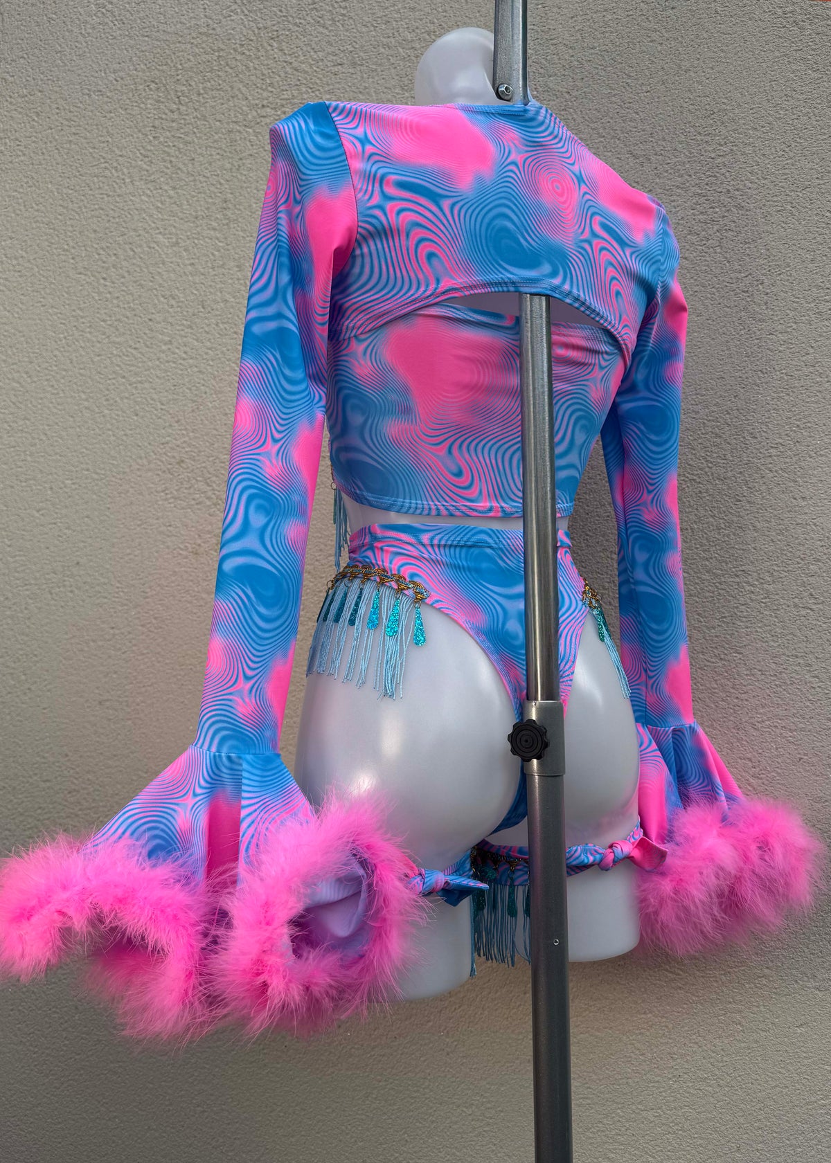 Blueberry Pink Iridescent Festival Outfit with Fluffy Wrist Shrug