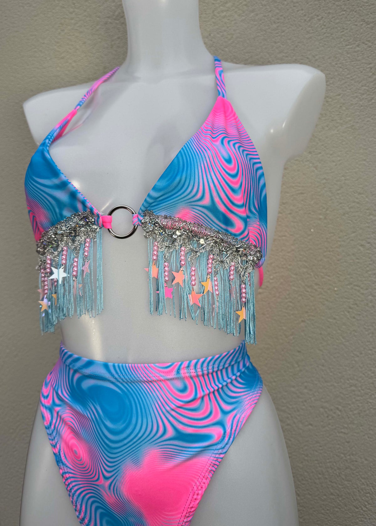 Blueberry Pink Fringed Festival Outfit with Leg Accessories