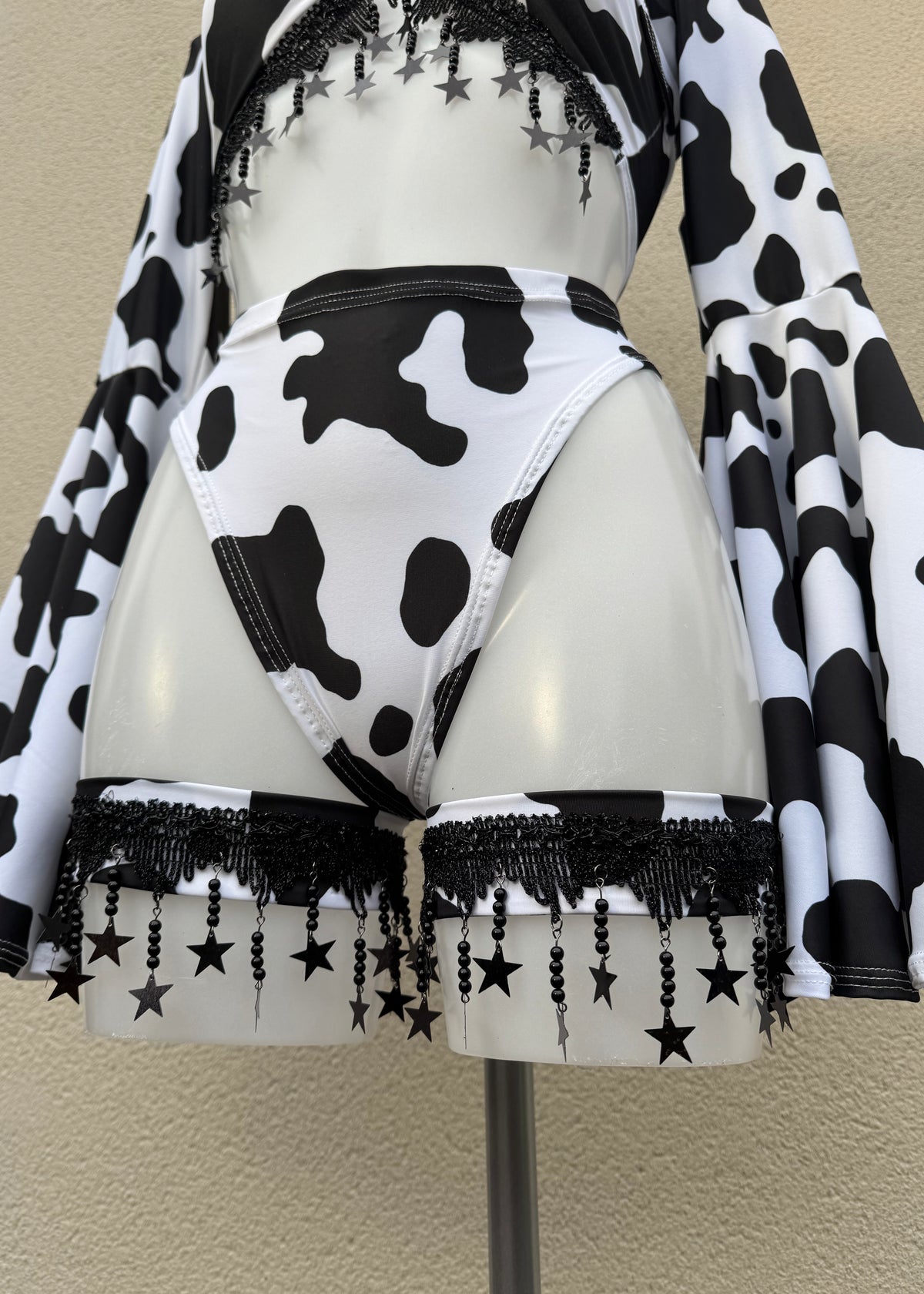 Cow Print Festival Outfit with Shrug and Leg Accessories