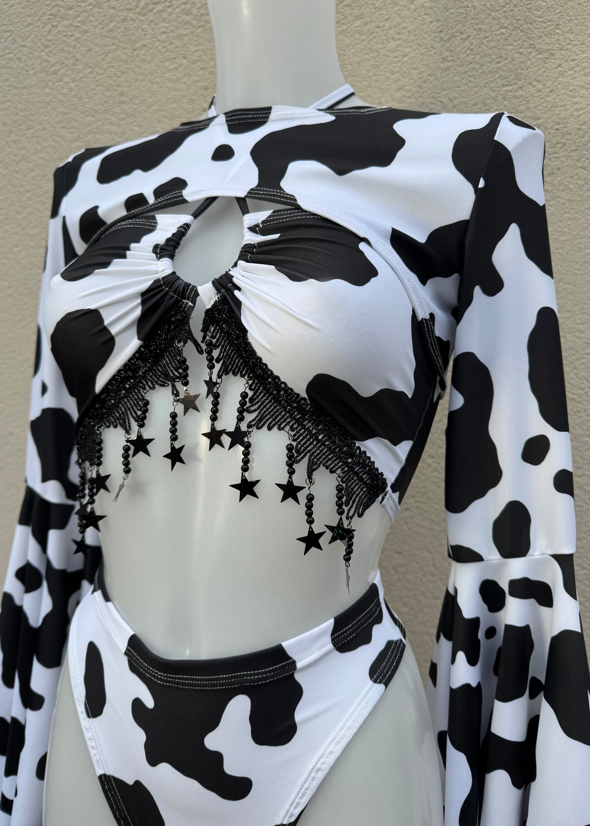 Cow Print Festival Outfit with Shrug and Leg Accessories