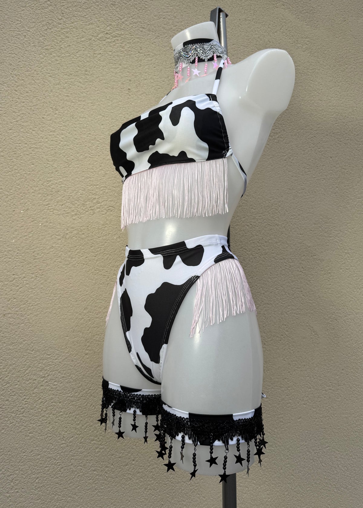 Cow Print Festival Outfit with Baby Pink and Accessories