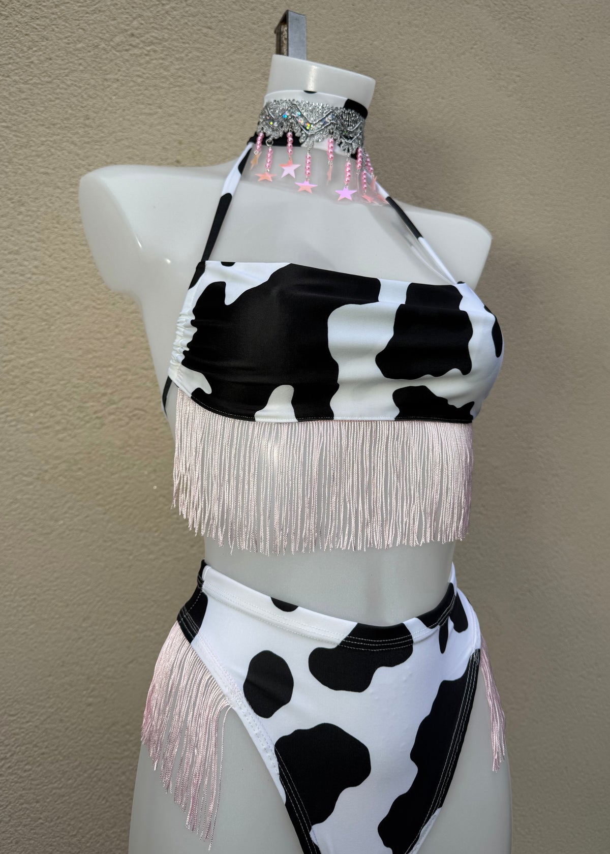 Cow Print Festival Outfit with Baby Pink and Accessories