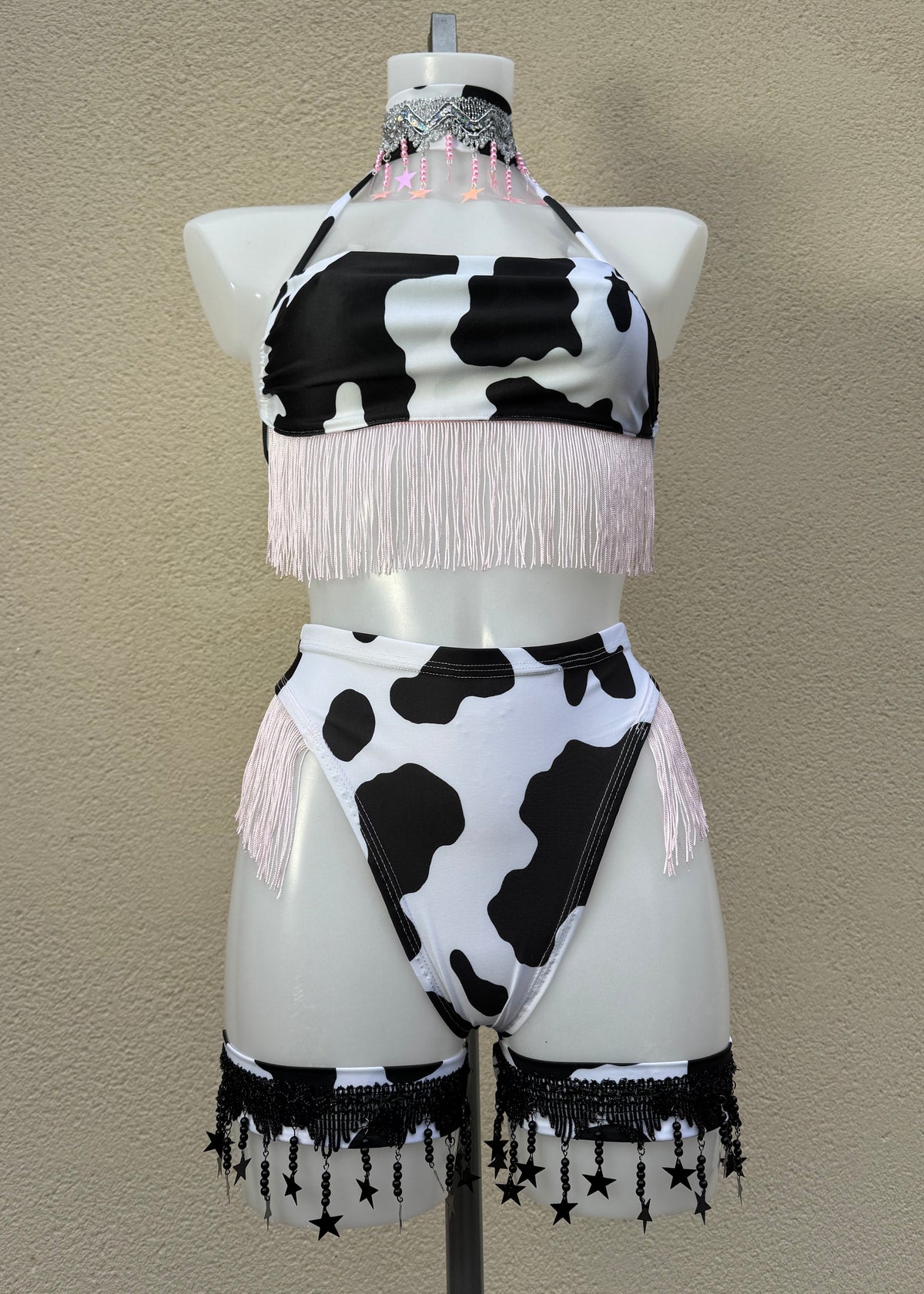 Cow Print Festival Outfit with Baby Pink and Accessories
