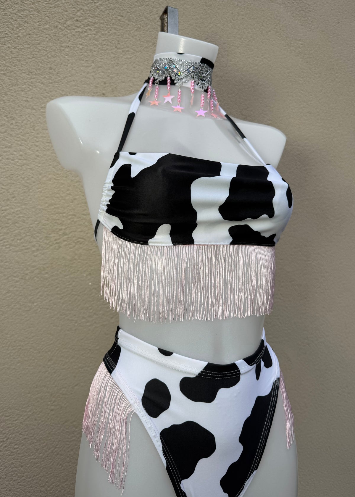 Cow Print Festival Outfit with Baby Pink and Accessories