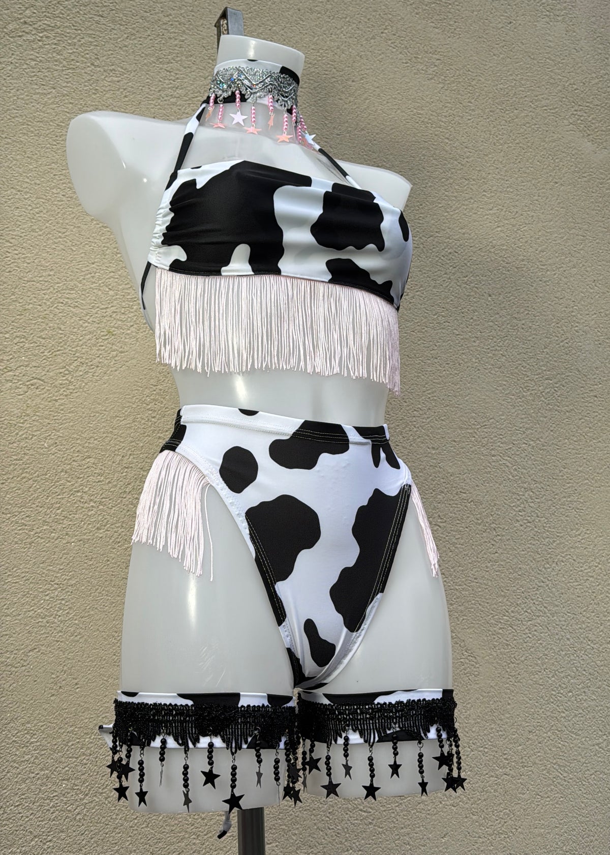 Cow Print Festival Outfit with Baby Pink and Accessories