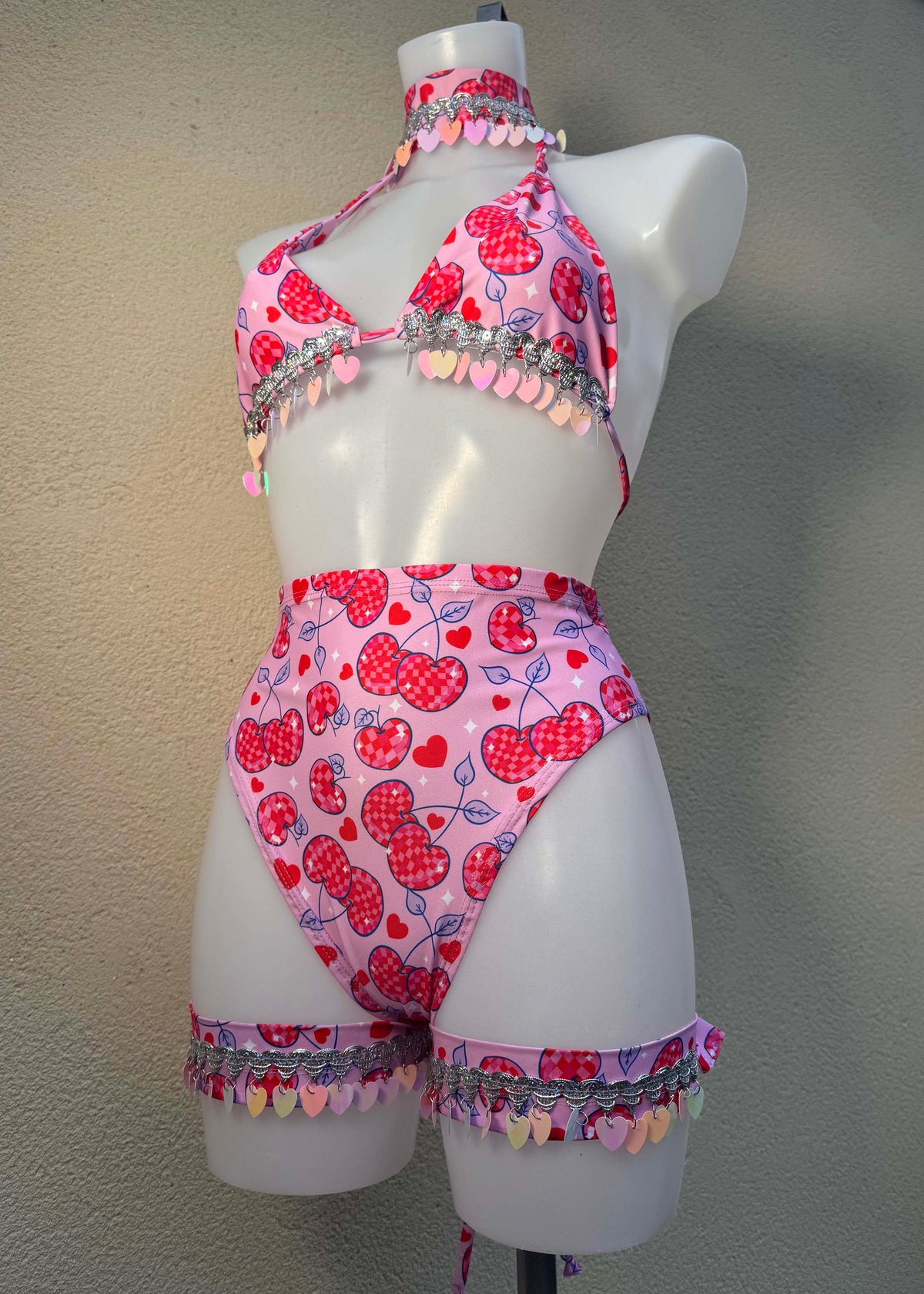 Cherry Pink Heart Sequin Festival Outfit