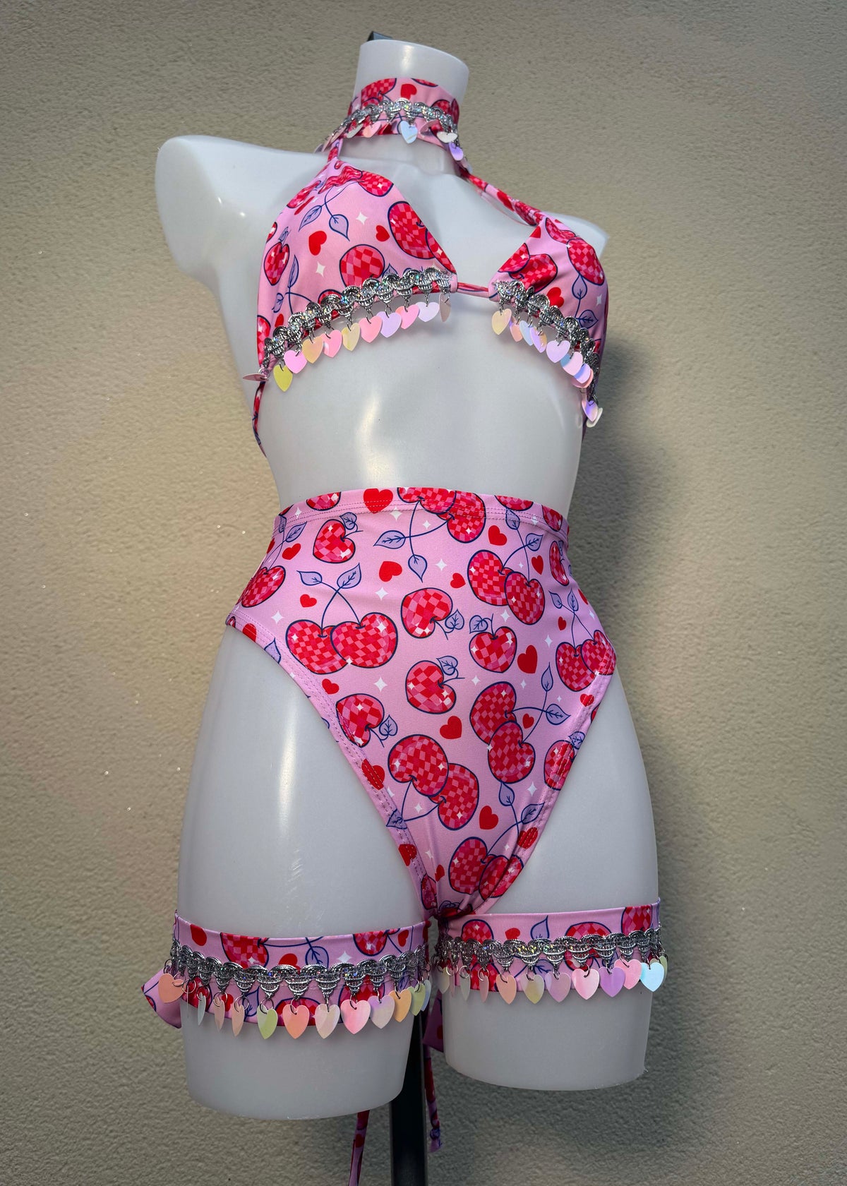 Cherry Pink Heart Sequin Festival Outfit