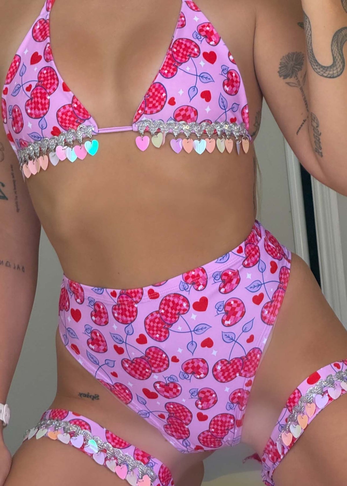 Cherry Pink Heart Sequin Festival Outfit
