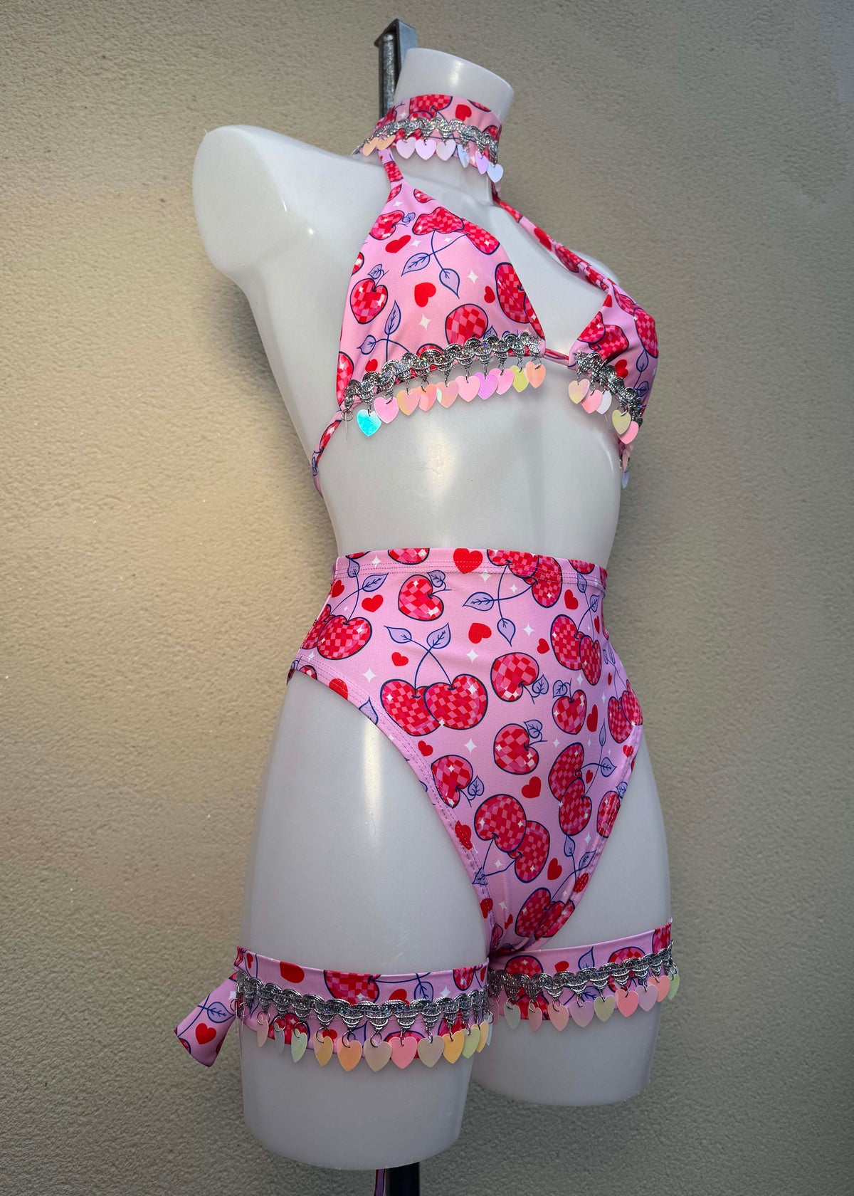 Cherry Pink Heart Sequin Festival Outfit