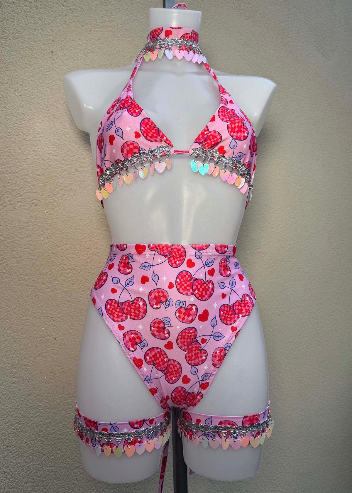 Cherry Pink Heart Sequin Festival Outfit