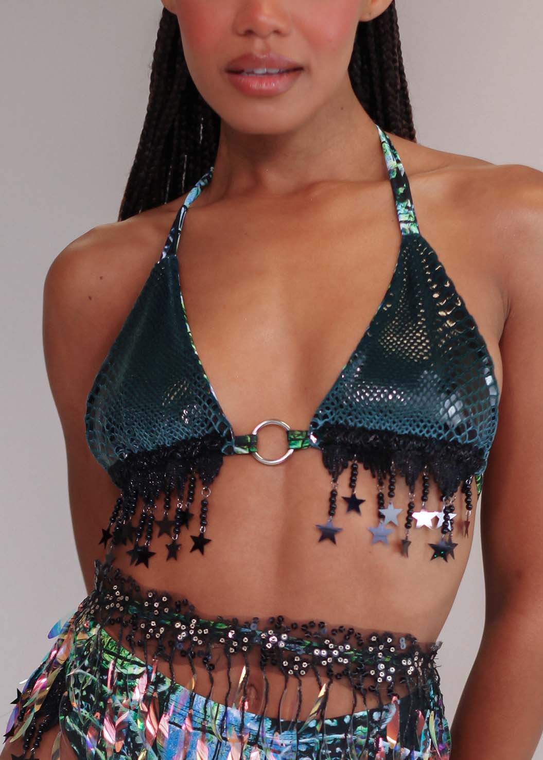 Green Velvet Venom O-Ring Star Triangle Top