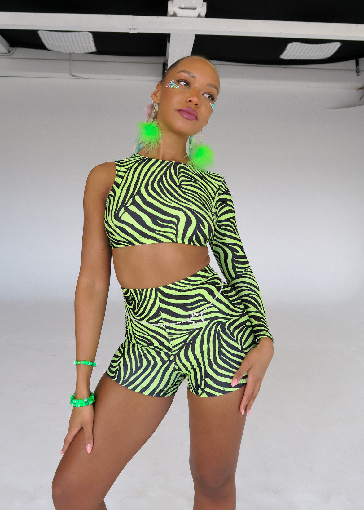 Electric Zebra One Sleeved Crop and Electric Zebra Festival Shorts