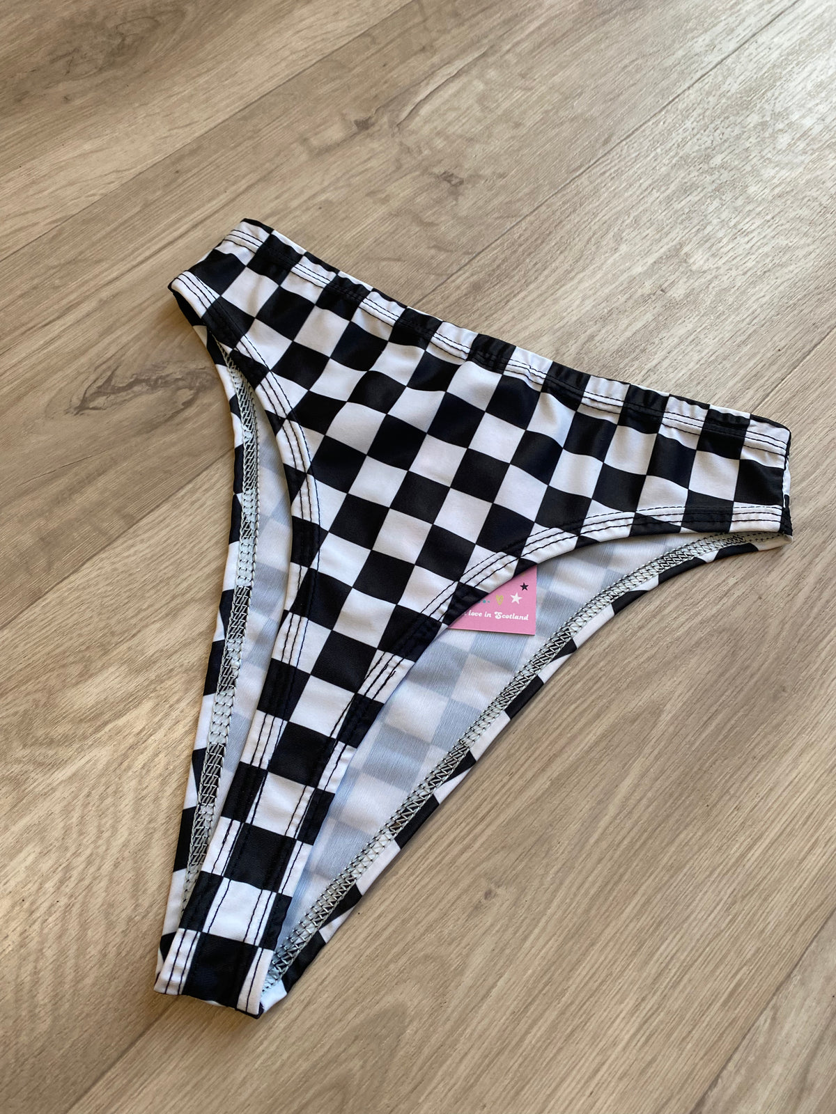 BLACK AND WHITE CHEQUERED THONG BOTTOMS SIZE UK 6/US 2 SAMPLE SALE