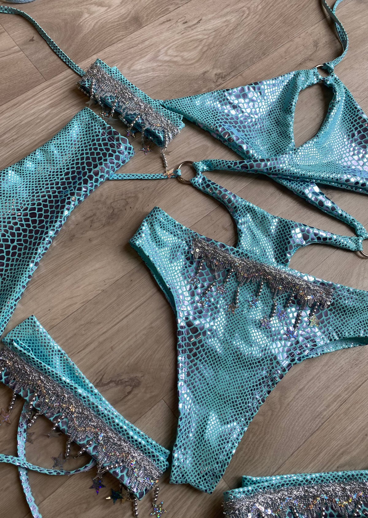AQUAMARINE Brandi Mercer mint snakeskin bodysuit and accessories
