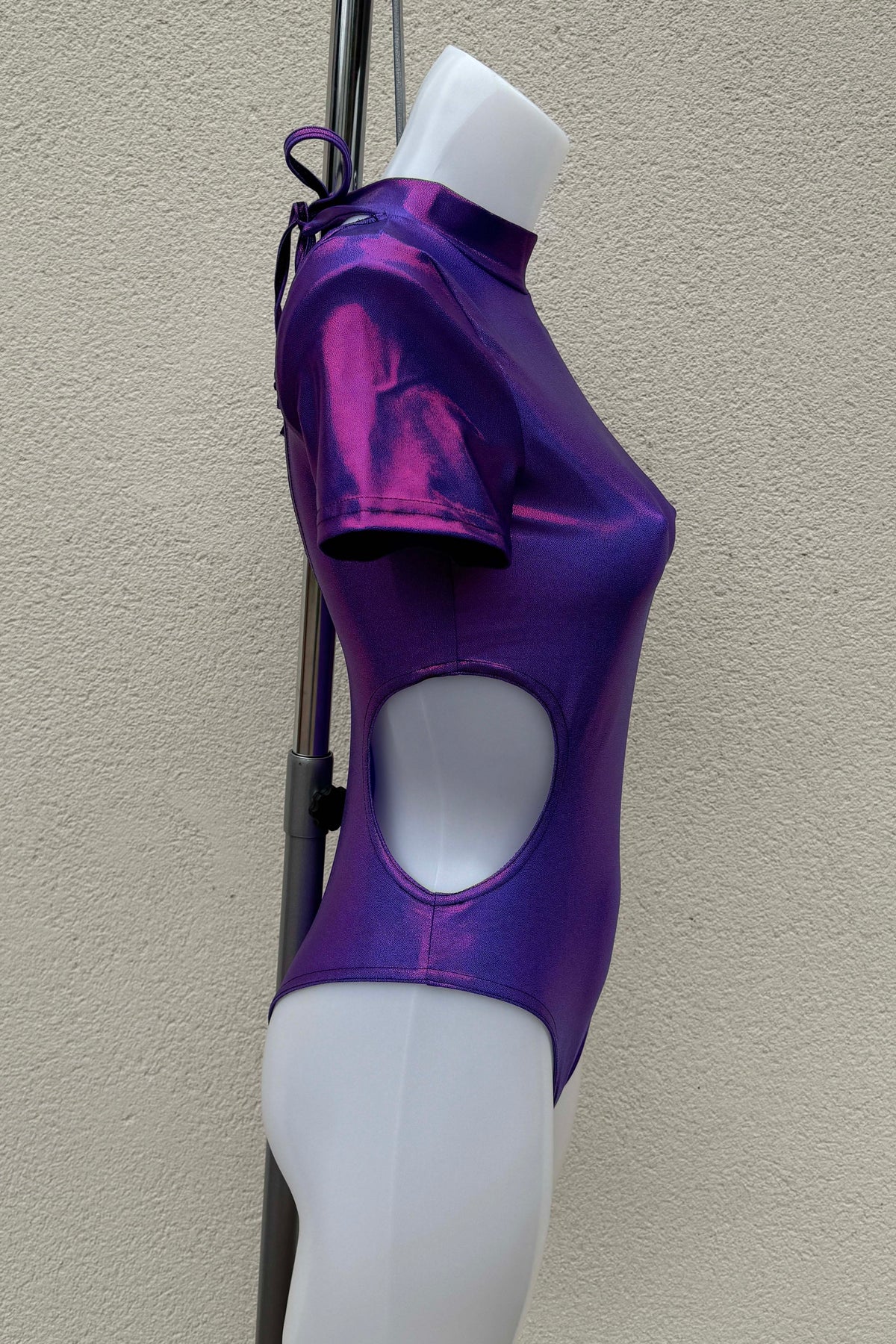 Purple Shimmer Cut Out Tie Neck Bodysuit READY TO SHIP