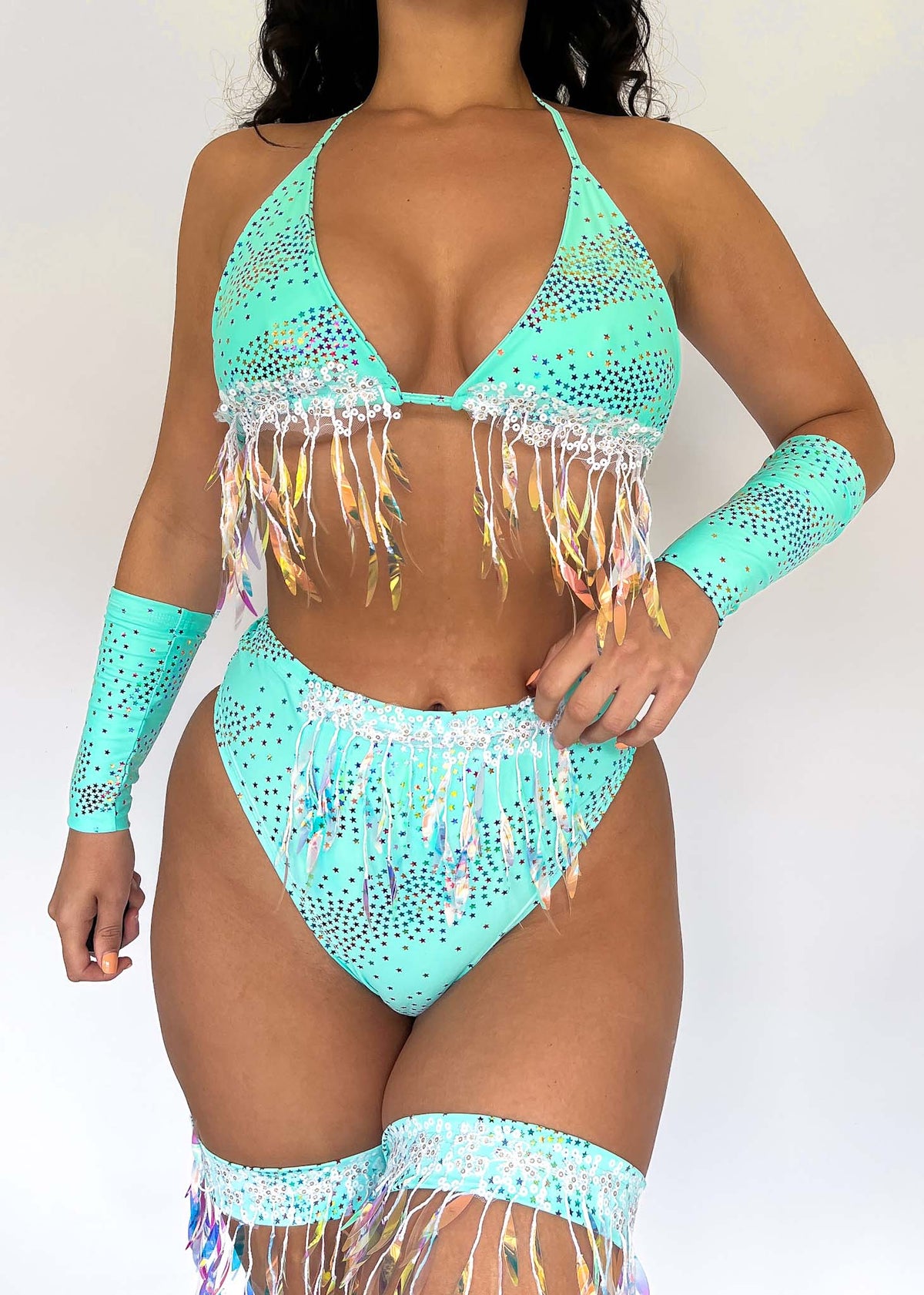 Mint Celestial Iridescent Triangle Top and Iridescent Front Thong Bottoms