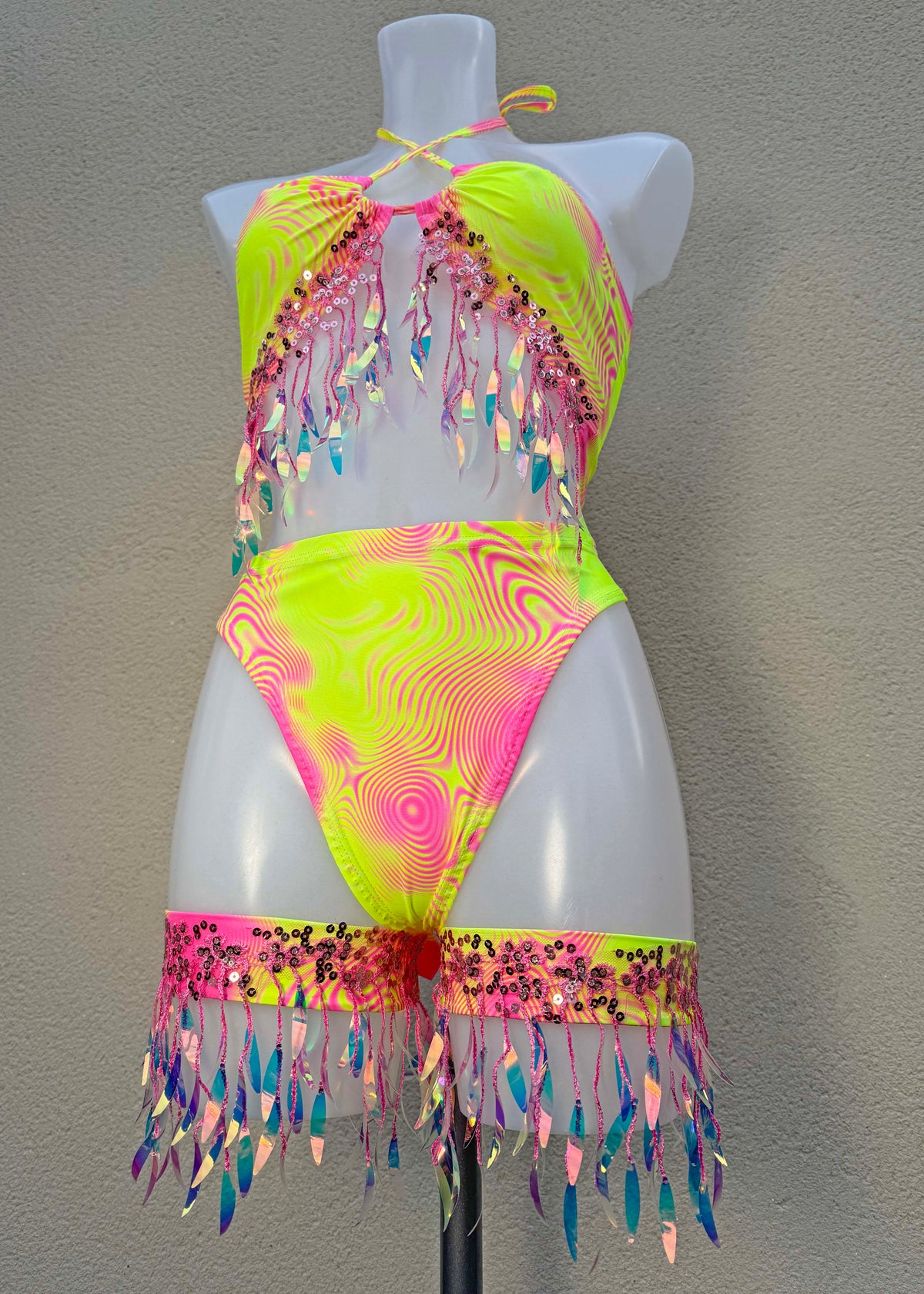 Neon Swirl Yellow & Pink Iridescent Festival Outfit