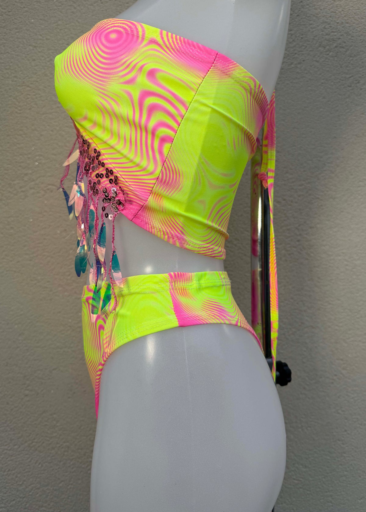 Neon Swirl Yellow & Pink Iridescent Festival Outfit