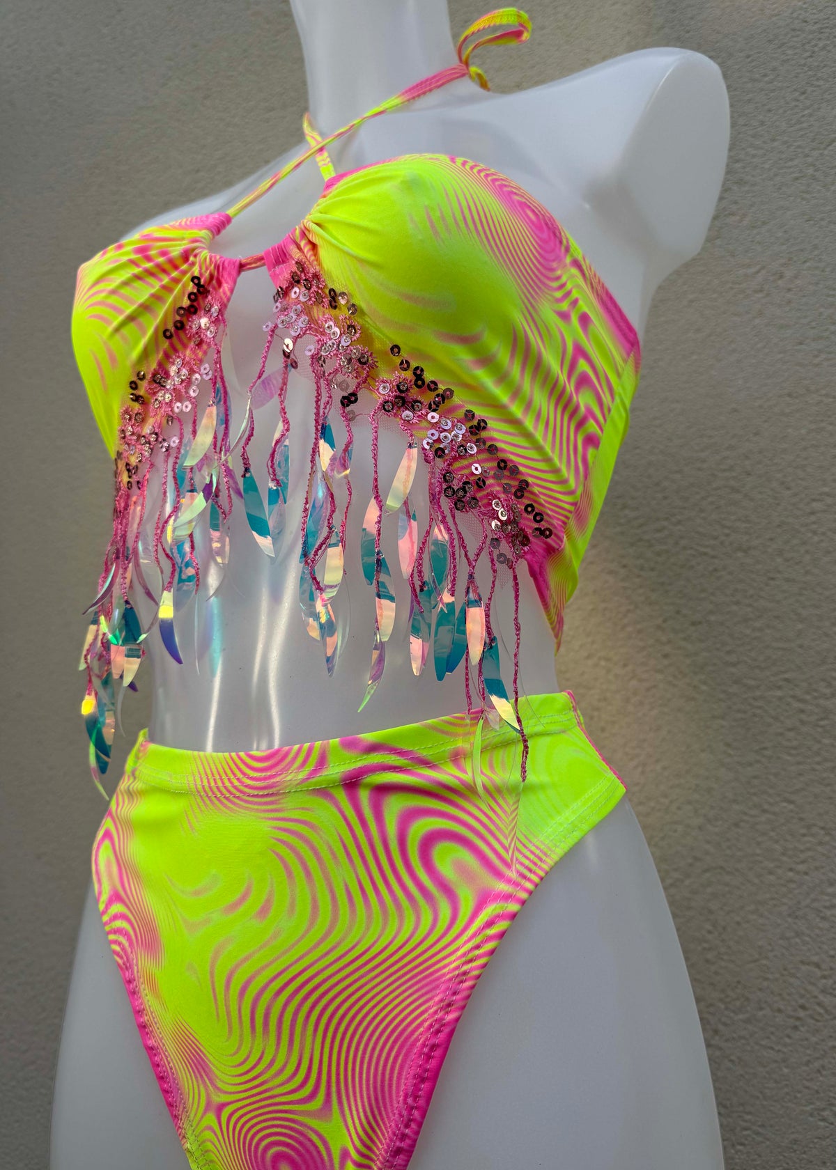 Neon Swirl Yellow & Pink Iridescent Festival Outfit