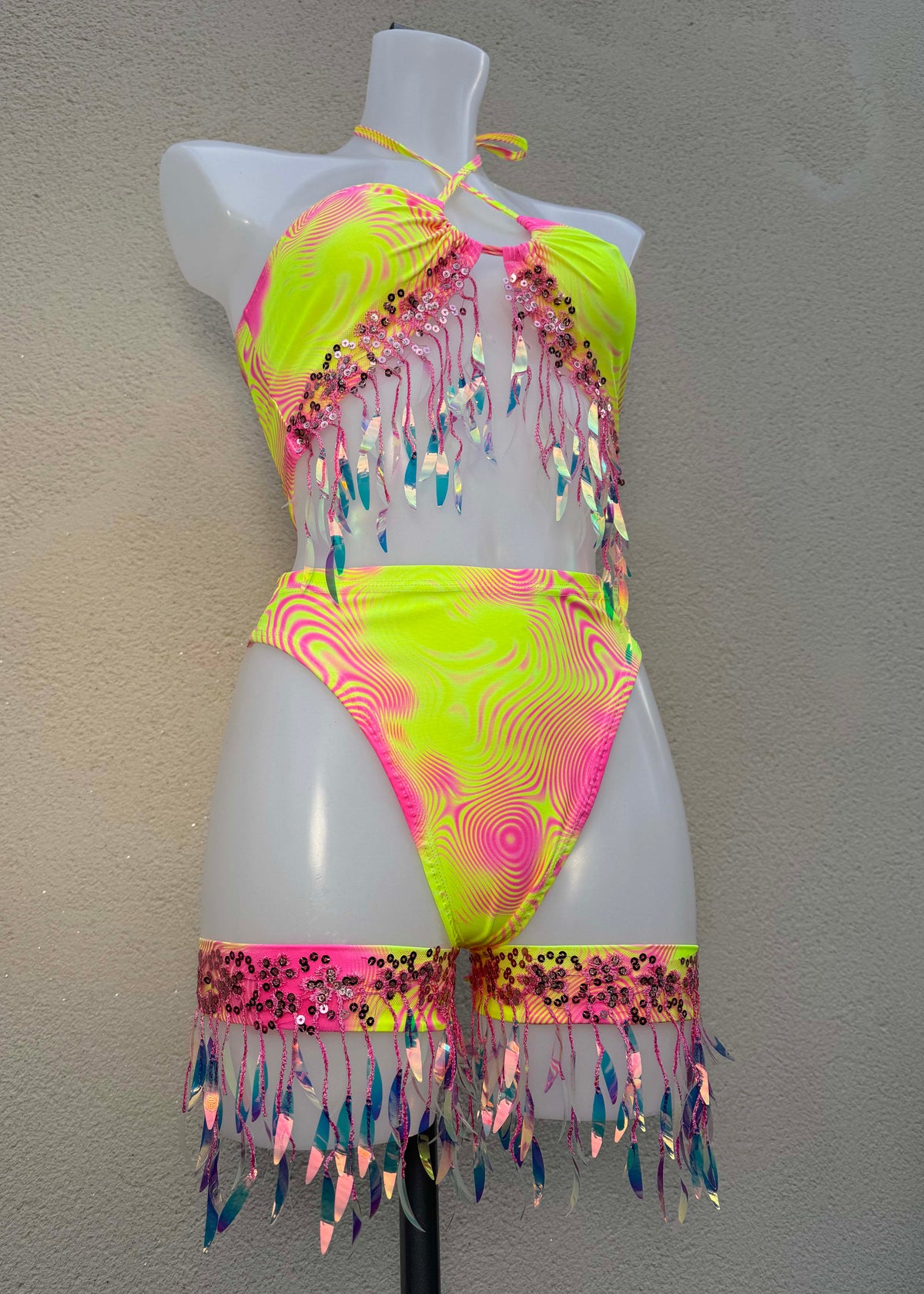 Neon Swirl Yellow & Pink Iridescent Festival Outfit