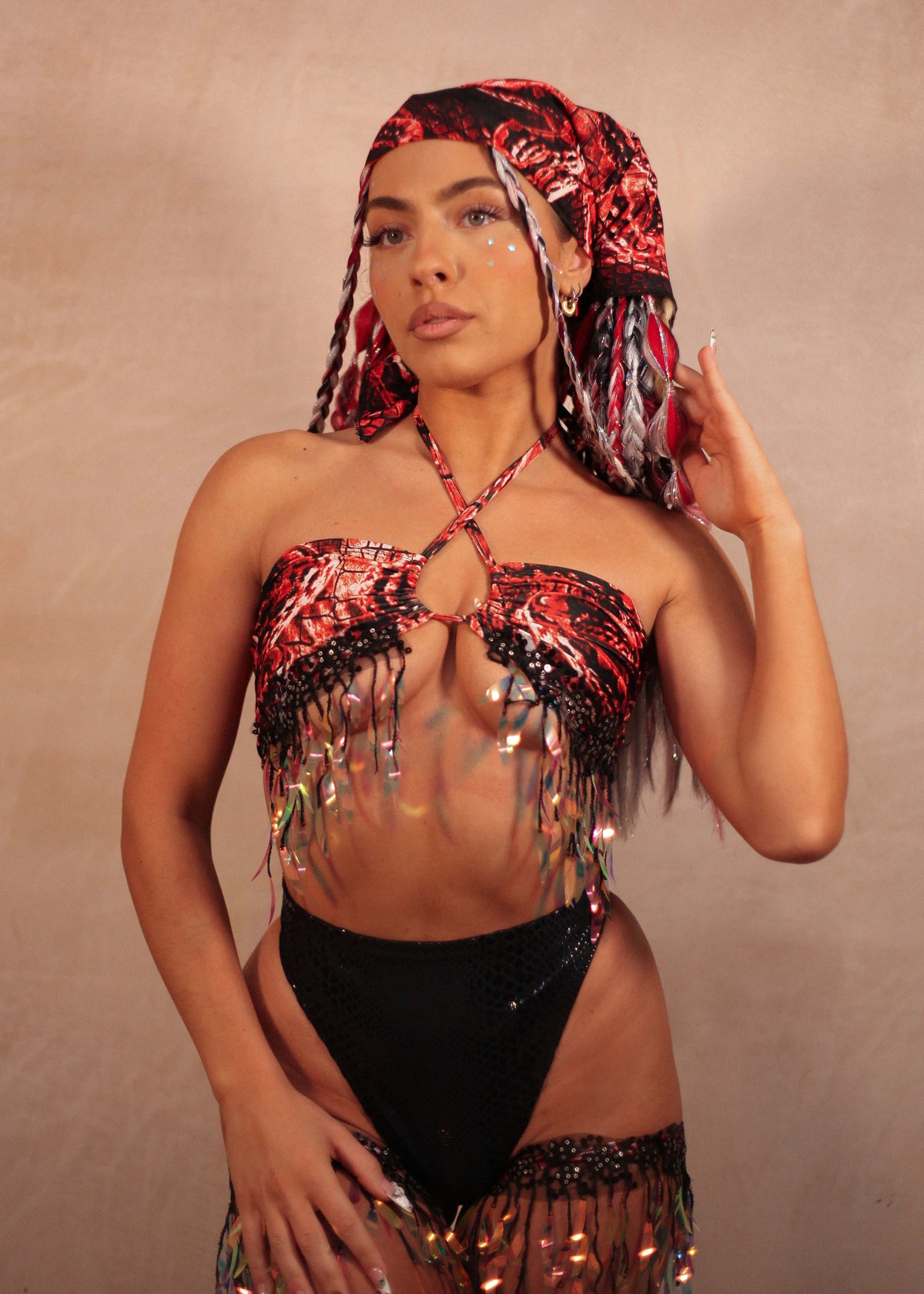 Red Venom Black Snakeskin Thong Bottoms