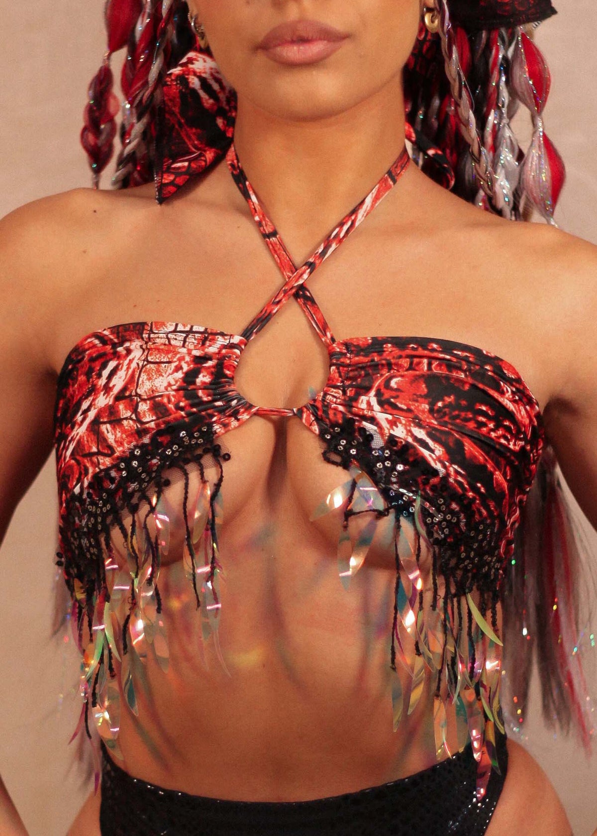 Red Venom Iridescent Keyhole Bandeau Top