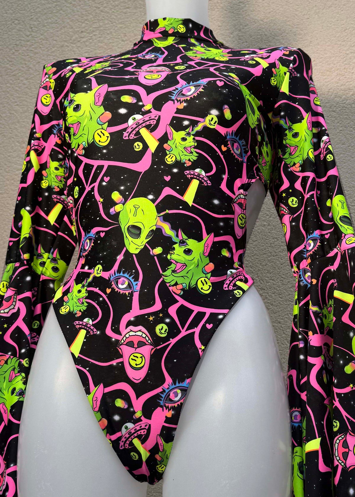Alien Festival Bodysuit with Circle Sleeves