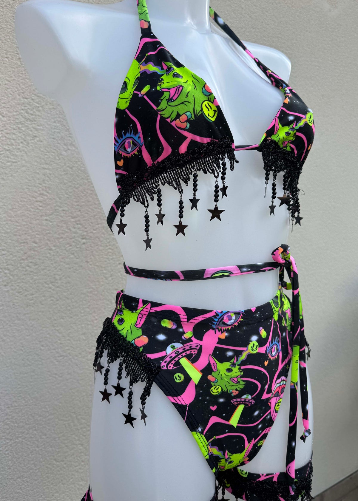 Alien Star Triangle Top and Bottoms with Festival Accessories