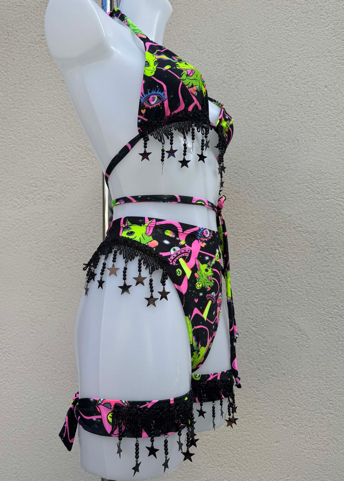 Alien Star Triangle Top and Bottoms with Festival Accessories