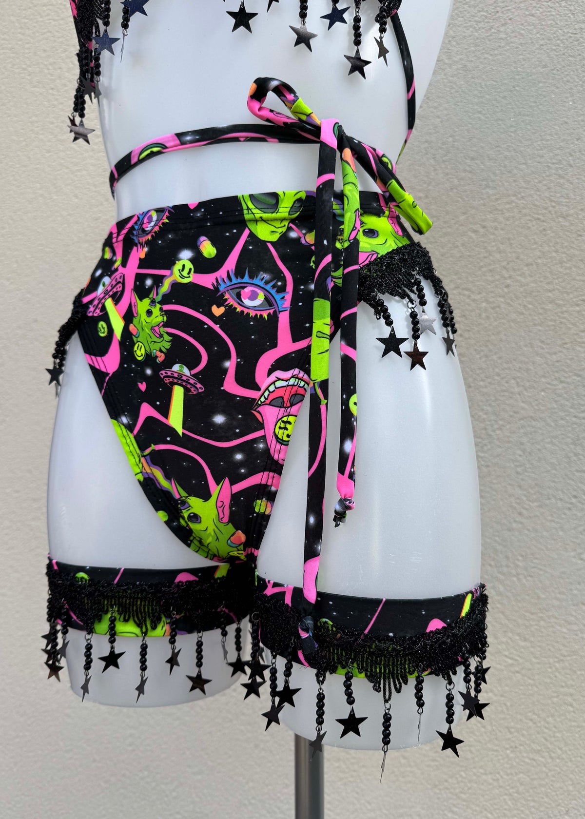 Alien Star Triangle Top and Bottoms with Festival Accessories