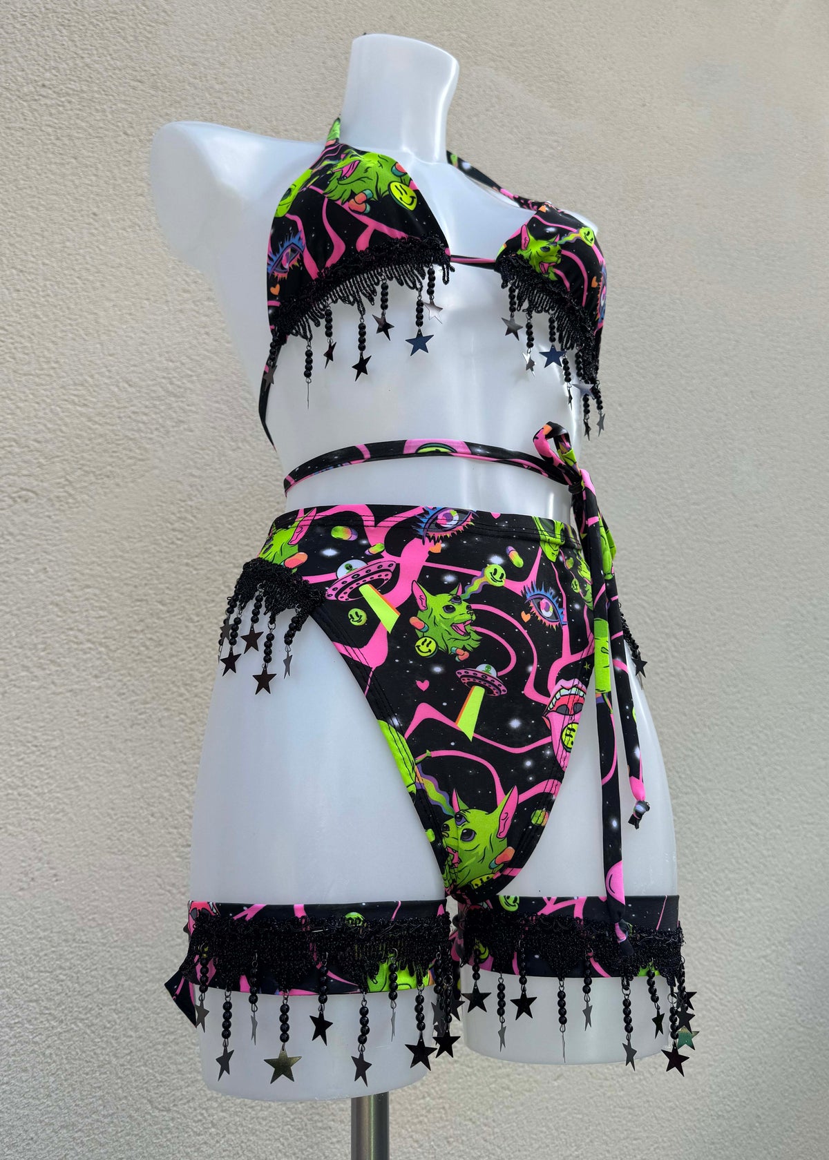 Alien Star Triangle Top and Bottoms with Festival Accessories