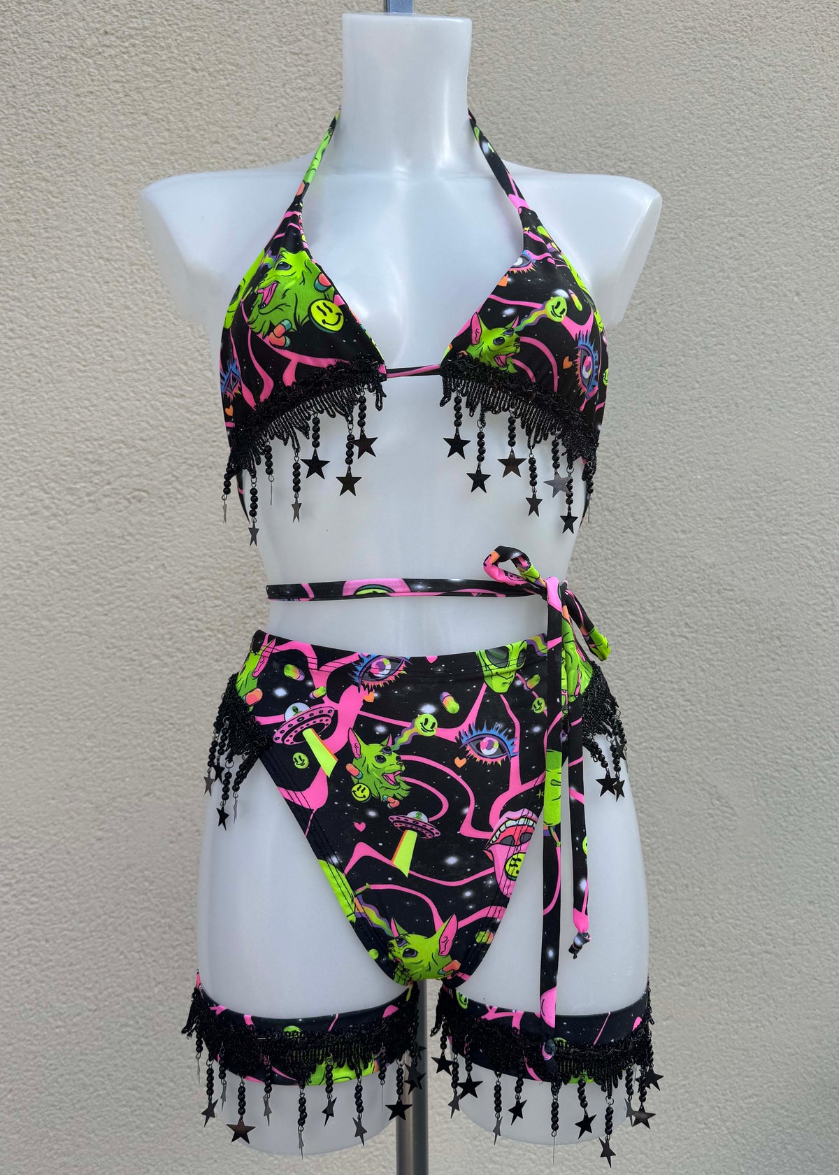 Alien Star Triangle Top and Bottoms with Festival Accessories