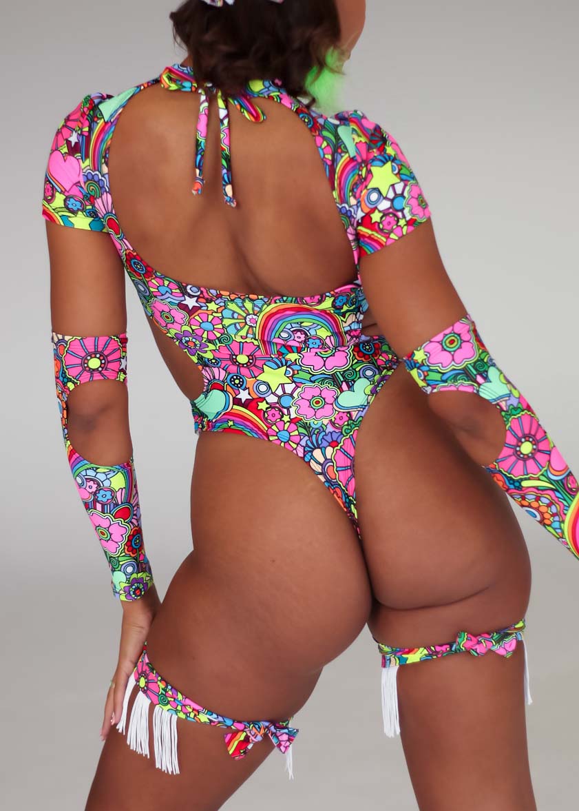 Trippin Daisies Tie Neck Cut Out Bodysuit