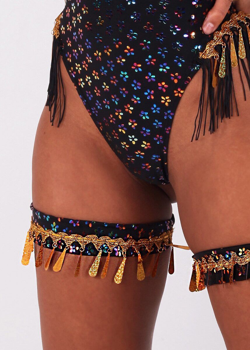 Black Gypsy Gold Teardrop Sequin Leg Cuffs