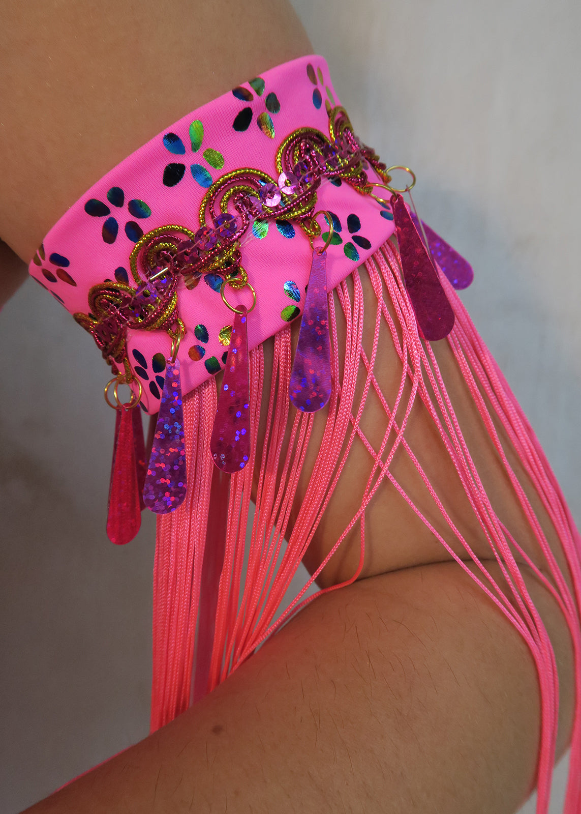 Bright Pink Gypsy Teardrop Fringed Arm Cuffs