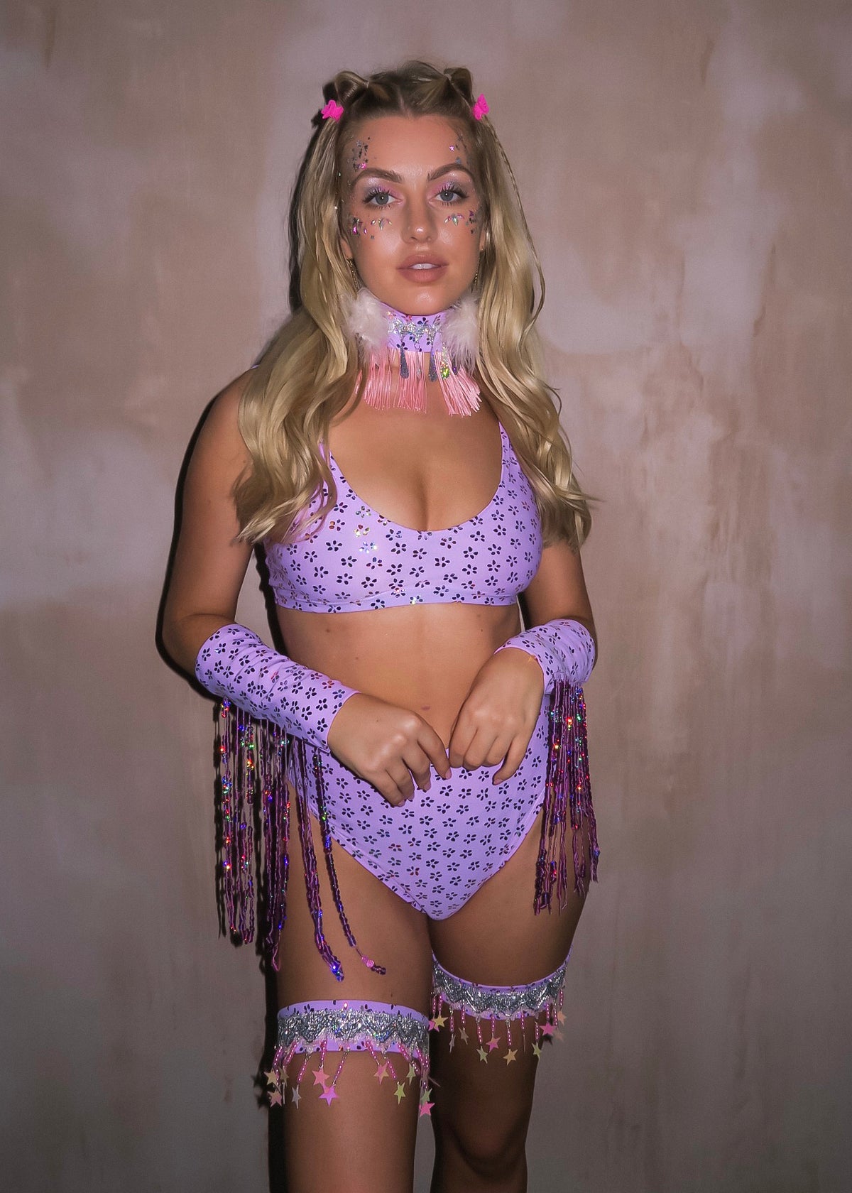 Lilac Gypsy Crop and High Cut Festival Bikini Bottoms