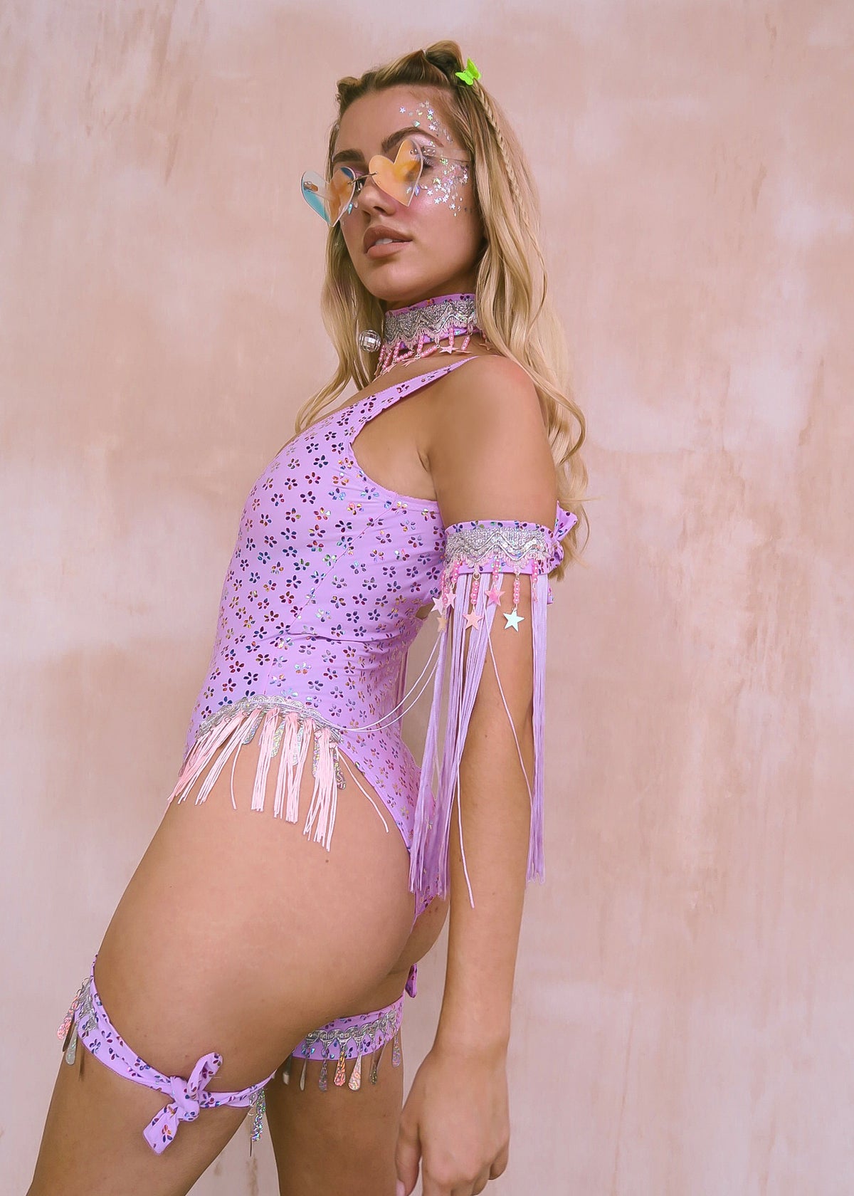 Lilac Gypsy Teardrop Baby Pink Fringed Festival Bodysuit