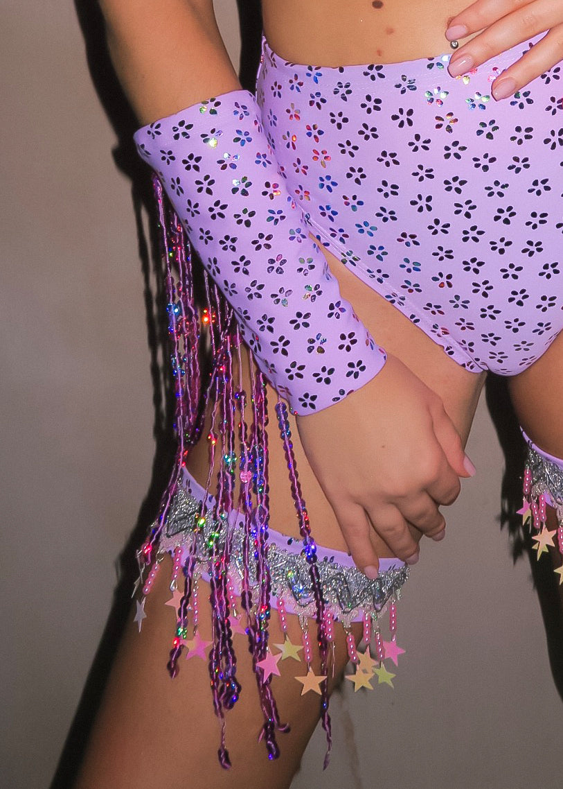 Lilac Gypsy Wrist Cuffs with Pink Sequin Fringe