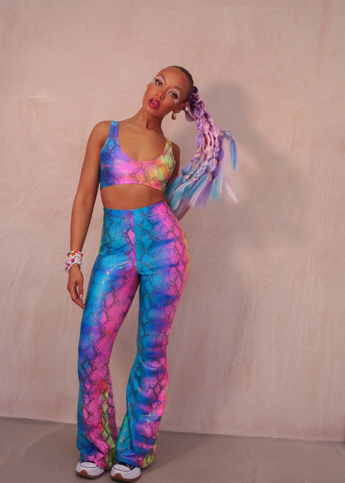 Rainbow Snakeskin Crop and Lycra Stretchy Flares